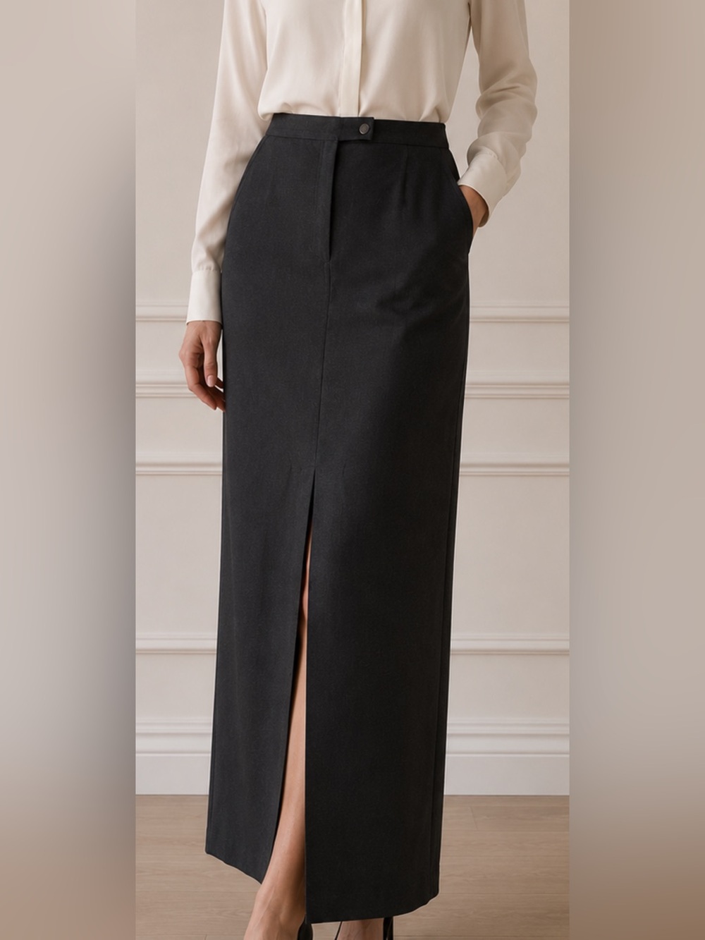 Armani Collezioni Maxi Skirt Front Slit Wool Blend IT 46 US 10